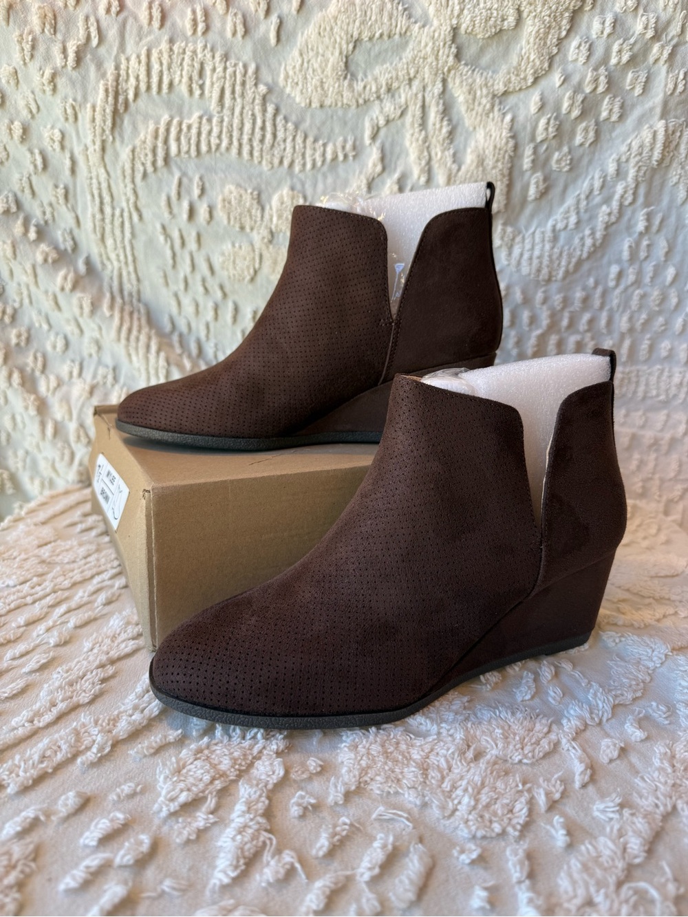 Journee Collection Dark Brown Suede Wedge Ankle Boots #712